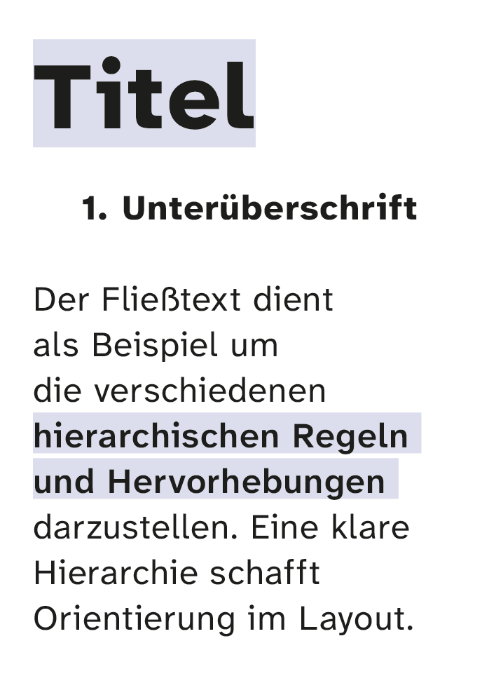Hierarchie bei der Textsetzung zur besseren Orientierung.