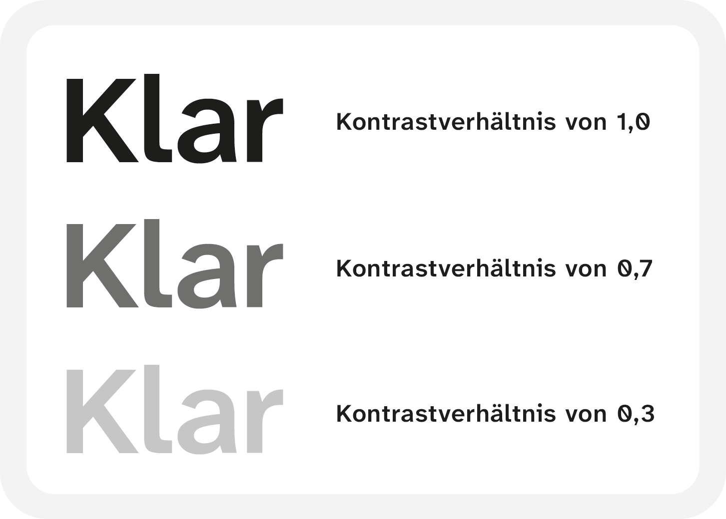 Kontrastanforderungen im Print mit einem Mindestkontrastverhältnis von 0,7.